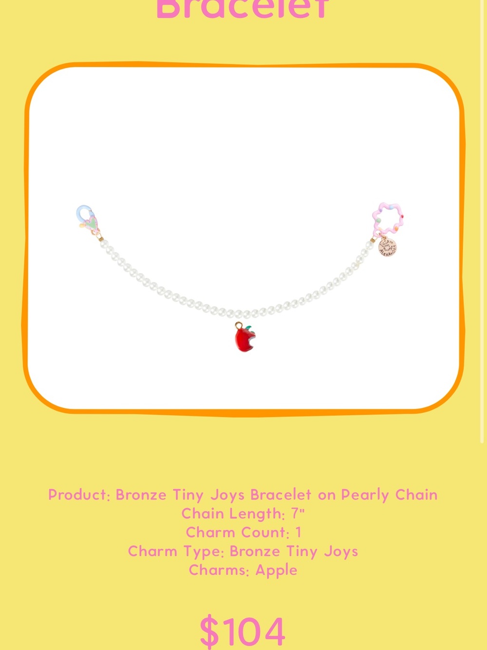 Susan Alexandra Pearl Chain Bracelet with Red Apple Charm